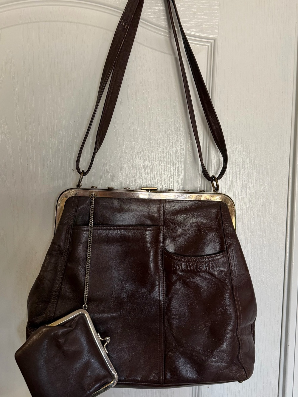 Vintage Ruth Saltz Leather Bag with attached coin case